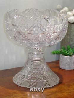 Antique ABP American Brilliant Cut Glass Punch Bowl and Pedstal HARVARD Pattern