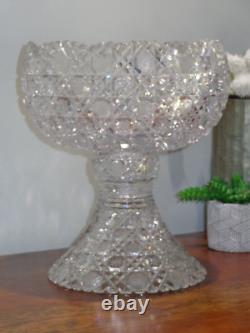 Antique ABP American Brilliant Cut Glass Punch Bowl and Pedstal HARVARD Pattern