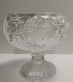 Antique ABP American Brilliant Prism Cut Crystal Glass Pedestal Punch Bowl 12
