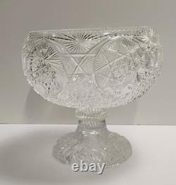 Antique ABP American Brilliant Prism Cut Crystal Glass Pedestal Punch Bowl 12