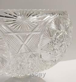 Antique ABP American Brilliant Prism Cut Crystal Glass Pedestal Punch Bowl 12