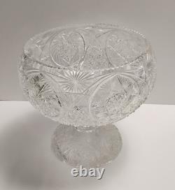Antique ABP American Brilliant Prism Cut Crystal Glass Pedestal Punch Bowl 12
