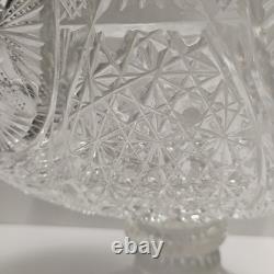 Antique ABP American Brilliant Prism Cut Crystal Glass Pedestal Punch Bowl 12