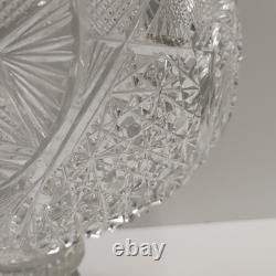 Antique ABP American Brilliant Prism Cut Crystal Glass Pedestal Punch Bowl 12
