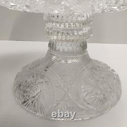 Antique ABP American Brilliant Prism Cut Crystal Glass Pedestal Punch Bowl 12