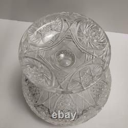 Antique ABP American Brilliant Prism Cut Crystal Glass Pedestal Punch Bowl 12