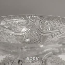 Antique ABP American Brilliant Prism Cut Crystal Glass Pedestal Punch Bowl 12