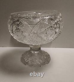 Antique ABP American Brilliant Prism Cut Crystal Glass Pedestal Punch Bowl 12