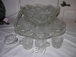 Antique ABP Cut Glass 13 1/2 Punch Bowl Set with Ladle 20 Matching Cups Underpl