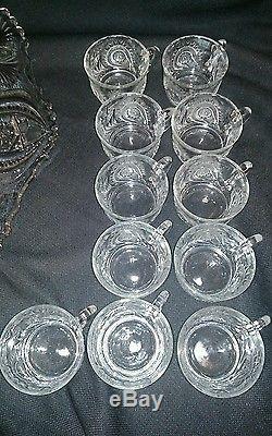 Antique ABP Cut Glass 14 Punch Bowl Set with Ladle 12 Matching Cups Underplate