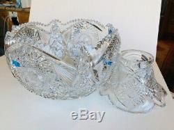 Antique ABP Cut Glass Crystal Punch Bowl withSeparate Pedestal