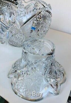 Antique ABP Cut Glass Crystal Punch Bowl withSeparate Pedestal