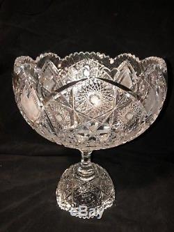 Antique ABP Cut Glass Punch Bowl Base Hobstar Vesica Crosshatching Cane