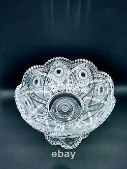 Antique ABP J. Hoare American Brilliant Cut Glass Signed 2 Piece Punch Bowl