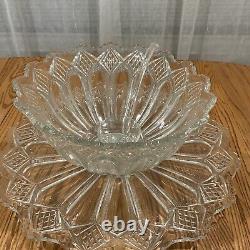 Antique AEPG Clear Glass Saw Tooth Rim 14 Punch Bowl & 20.5 Patter & Ladle