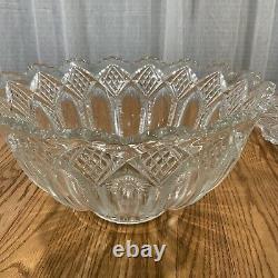 Antique AEPG Clear Glass Saw Tooth Rim 14 Punch Bowl & 20.5 Patter & Ladle