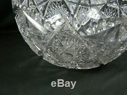 Antique AMERICAN BRILLIANT CUT GLASS PUNCH BOWL COLONNA SIGNED LIBBEY Large
