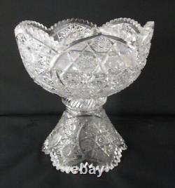 Antique AMERICAN Brilliant Cut Glass Punch Bowl with Stand, Rare Pattern c. 1890