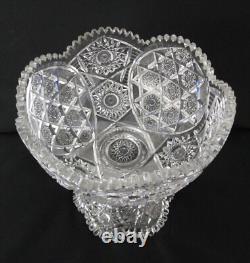 Antique AMERICAN Brilliant Cut Glass Punch Bowl with Stand, Rare Pattern c. 1890