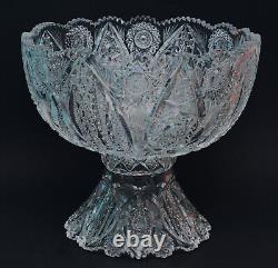 Antique Abp American Brilliant Cut Glass Punch Bowl 2 Piece Base Stand 12-1/4