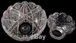 Antique Abp J. Hoare Carolyn Pattern Heavy 12 Two Piece Cut Glass Punch Bowl