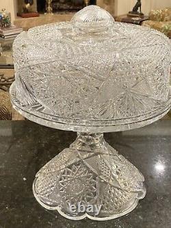 Antique American Brillant Cut Glass Cake Stand with Lid Converts to /Punch Bowl