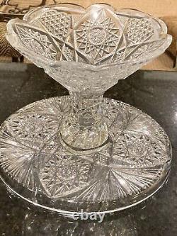 Antique American Brillant Cut Glass Cake Stand with Lid Converts to /Punch Bowl