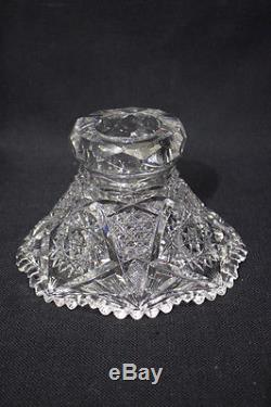 Antique American Brilliant Cut Glass Punch Bowl with Base Hobstar 19th Century