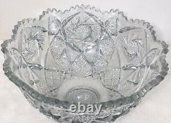 Antique American Brilliant Period ABP Large Clear Cut Glass Bowl Heavy13