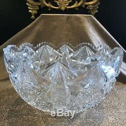 Antique American Brilliant Period ABP Large Clear Cut Glass Punch Bowl