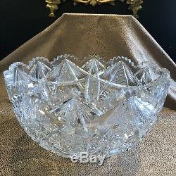 Antique American Brilliant Period ABP Large Clear Cut Glass Punch Bowl