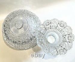 Antique American Brilliant Period ABP Large Clear Cut Glass Punch Bowl on Stand