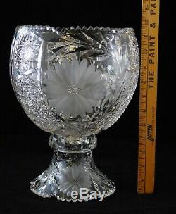 Antique American Brilliant Period Cut Glass Punch Bowl Etched Flower Leaves ABP