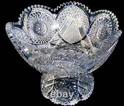 Antique BRILLIANT Cut Glass Crystal Punch Bowl Pedestal Hobstars Miters ABP 14