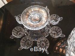 Antique Block and Star 20 Cup Punch Bowl on Base