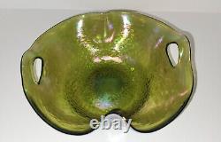 Antique Bohemian Kralik Iridescent Art Glass Bowl with Punched Handles 1400