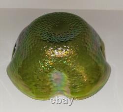 Antique Bohemian Kralik Iridescent Art Glass Bowl with Punched Handles 1400