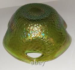 Antique Bohemian Kralik Iridescent Art Glass Bowl with Punched Handles 1400