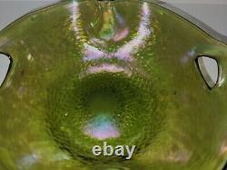 Antique Bohemian Kralik Iridescent Art Glass Bowl with Punched Handles 1400