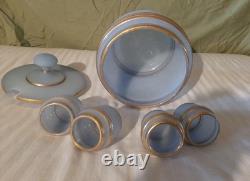 Antique Bohemian Opaline Glass Punch Bowl Set Possibly Josephinenhütte, 19th C