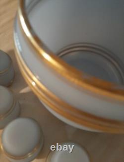 Antique Bohemian Opaline Glass Punch Bowl Set Possibly Josephinenhütte, 19th C