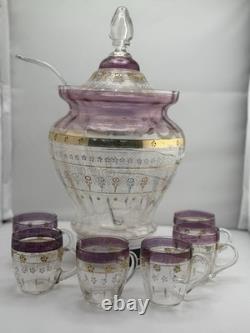 Antique Bohemian Punch Bowl Set