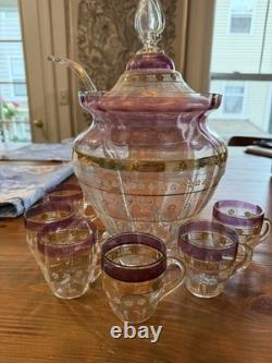 Antique Bohemian Punch Bowl Set