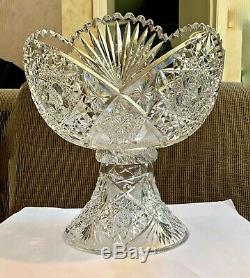 Antique Brilliant Cut Glass Crystal Punch Bowl, Pedestal Stand, flaws, CLEARANCE