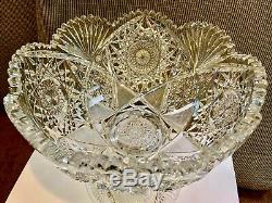 Antique Brilliant Cut Glass Crystal Punch Bowl, Pedestal Stand, flaws, CLEARANCE