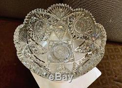 Antique Brilliant Cut Glass Crystal Punch Bowl, Pedestal Stand, flaws, CLEARANCE