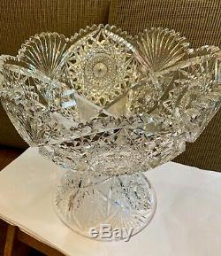 Antique Brilliant Cut Glass Crystal Punch Bowl, Pedestal Stand, flaws, CLEARANCE