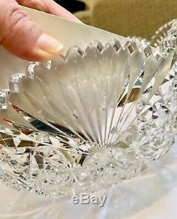 Antique Brilliant Cut Glass Crystal Punch Bowl, Pedestal Stand, flaws, CLEARANCE