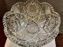 Antique Brilliant Cut Glass Crystal Punch Bowl with Separate Pedestal, imperfect