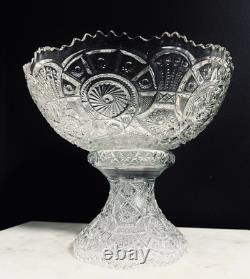 Antique Broken Arches Punch Bowl with Origi. Pedestal EAPG Adams c1890 12 Gothic
